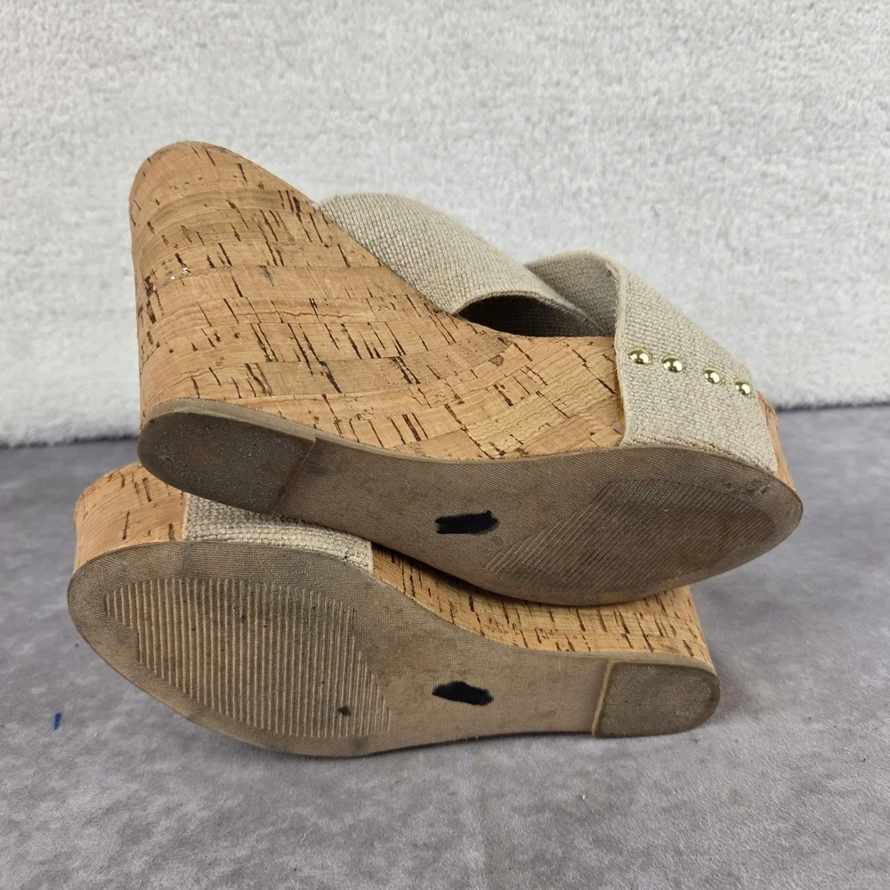 Steve Madden Womens Beige Fabric Crisscross Cork Platform Wedge Sandals S1941
